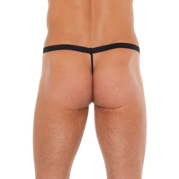Mens Black G-String With Pink Pouch
