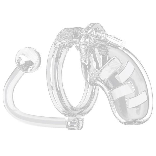 Man Cage 10  Male 3.5 Inch Clear Chastity Cage With Anal Plug - Image 2