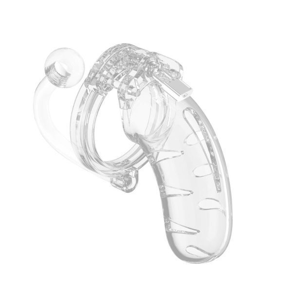 Man Cage 11 Male 4.5 Inch Clear Chastity Cage With Anal Plug