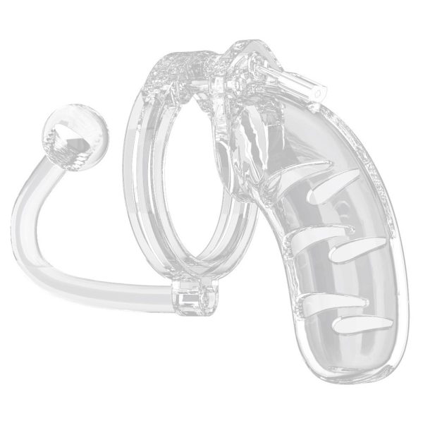 Man Cage 11 Male 4.5 Inch Clear Chastity Cage With Anal Plug