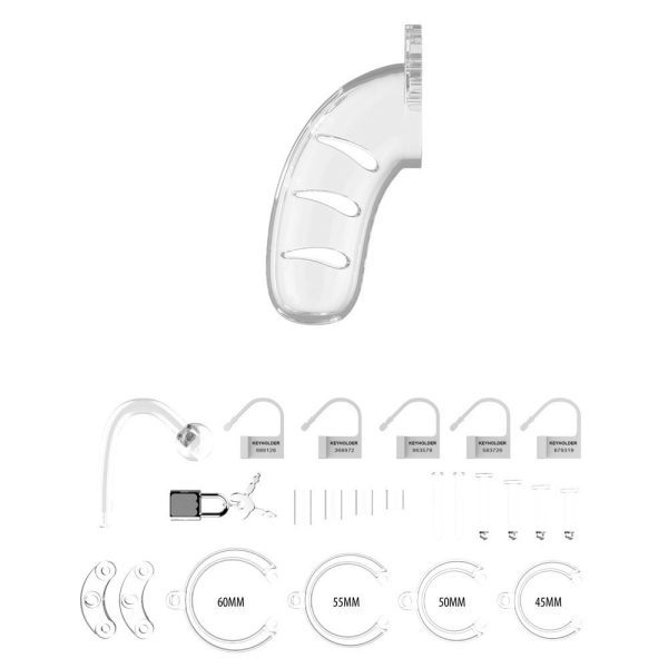 Man Cage 11 Male 4.5 Inch Clear Chastity Cage With Anal Plug