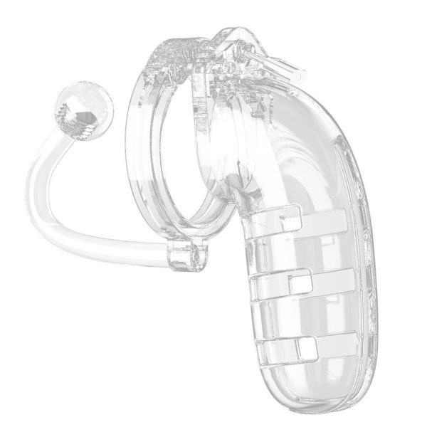 Man Cage 12 Male 5.5 Inch Clear Chastity Cage With Anal Plug