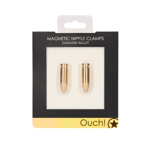 Ouch Magnetic Nipple Clamps Diamond Bullet Gold - Image 2