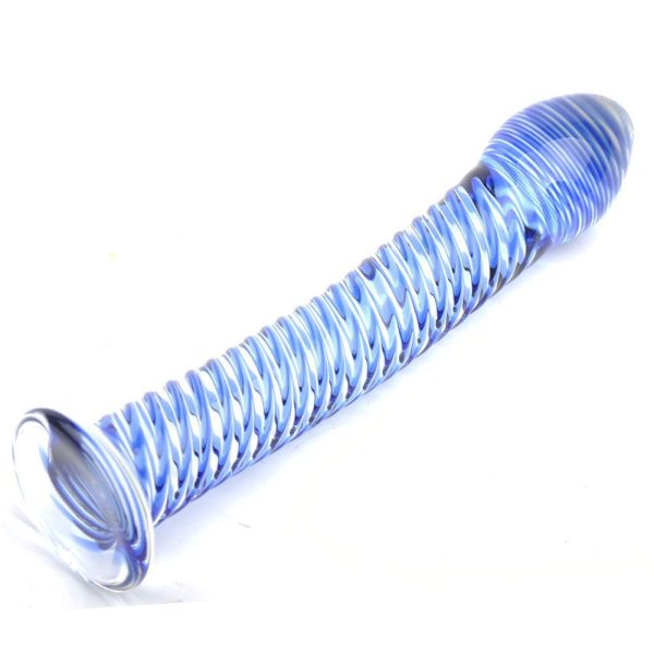 Glass Dildo With Blue Spiral Design - Image 3