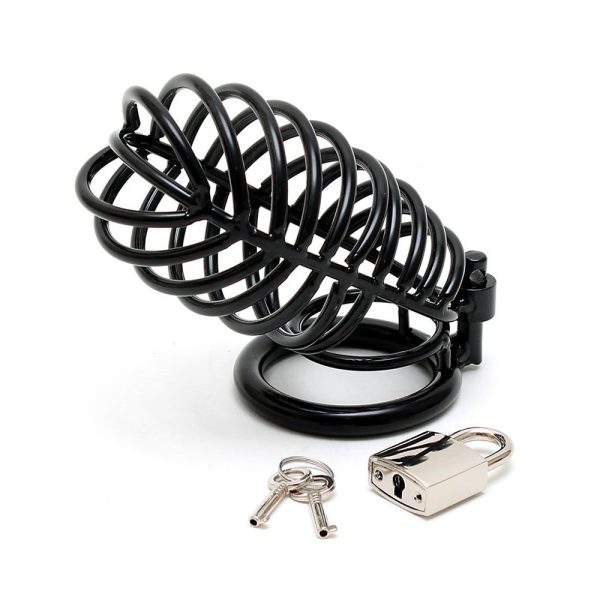 Black Metal Male Chastity Device With Padlock - Image 2
