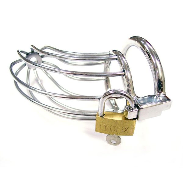 Rouge Stainless Steel Chasity Cock Cage With Padlock - Image 2