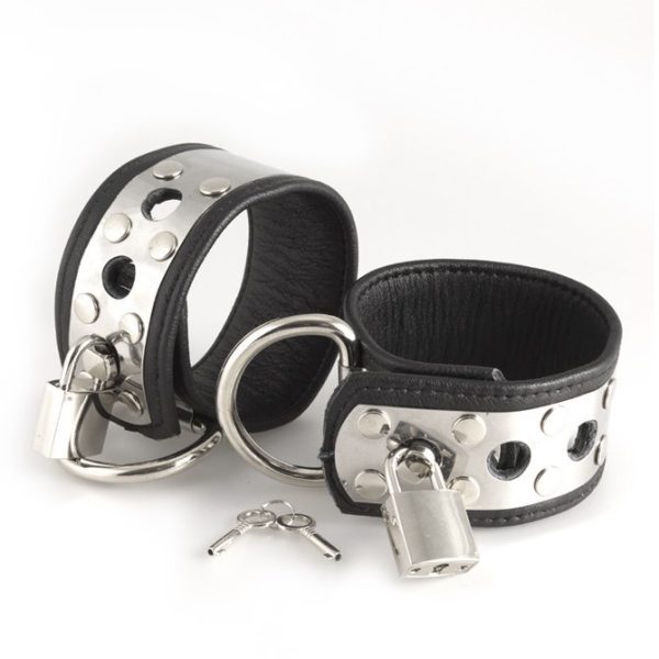 Leather Wrist Cuffs With Metal And Padlocks - Image 2